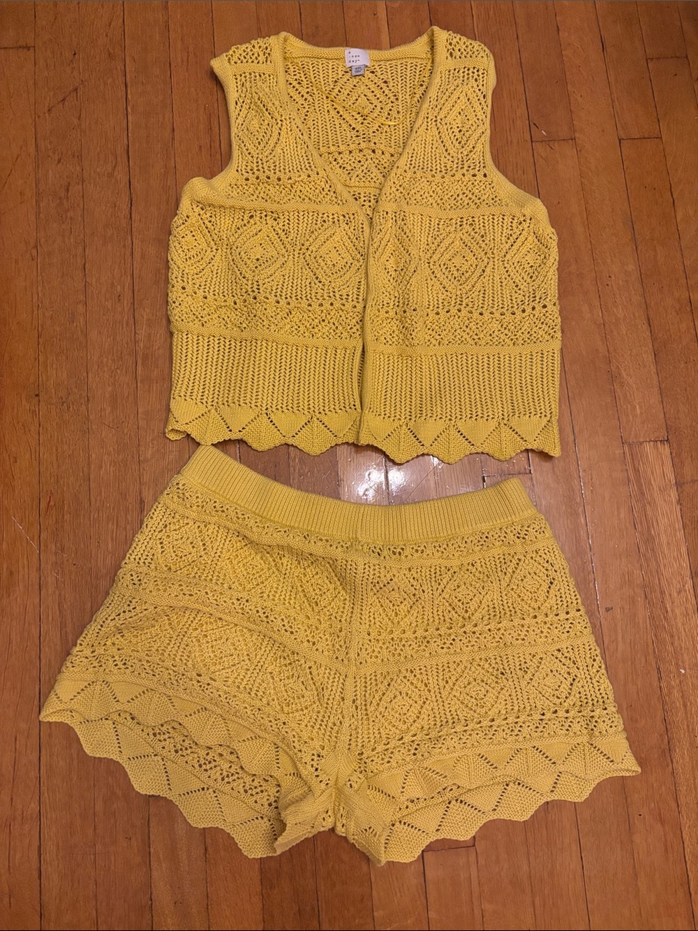 A new day Yellow Crochet Knit Women’s Shorts